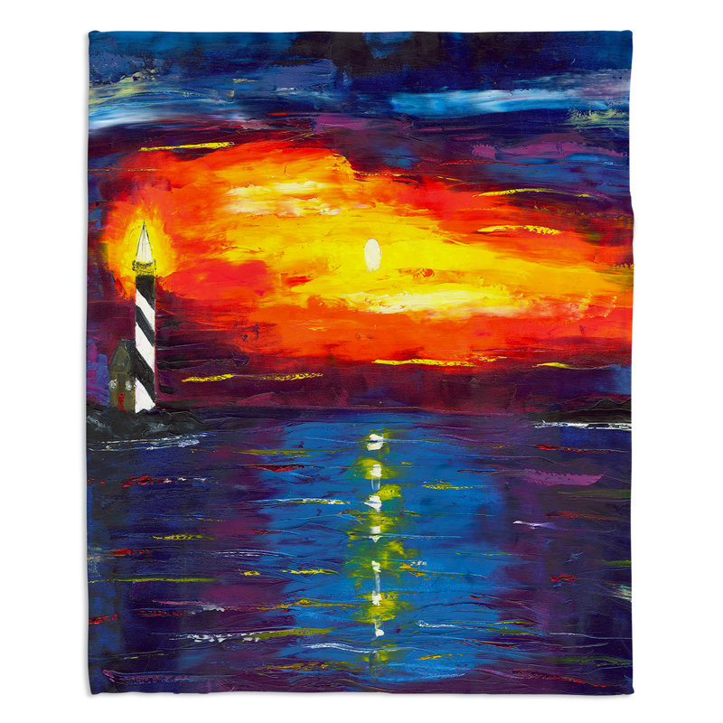 Couverture sherpae coucher de soleil à phare, l 51 po x L 60 po