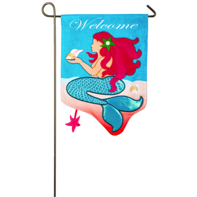 Drapeau de jardin en polyester 2 côtés sirène welcome