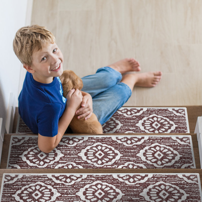 Tapis de marche intérieur antidérapant 9 po x 28 po Flower Design, Marron, 4