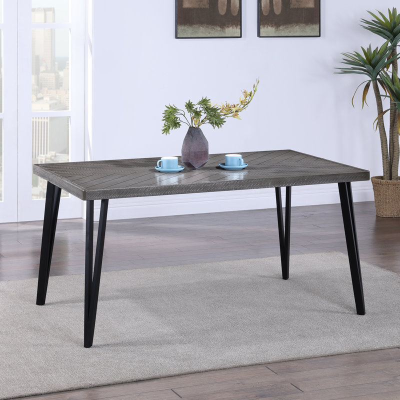Carveth Rectangular Medium Wood Top Metal Legs Country Style Dining Table