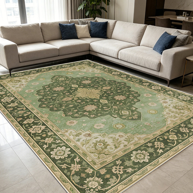 1PC Vintage Persian Medallion Sage Green Floral area rugs for Living Room, Soft and Comfortable, Suitable for all seasons, easy-to-maintain, machine washable Indoor floor mat, Under Table Farmhouse suitable for Dining Room, Bedroom, Foyer, Kitchen,