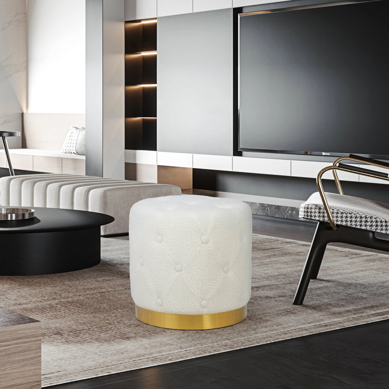 Tabouret de pieds rond en velours capitonné, Velours chiné mauve