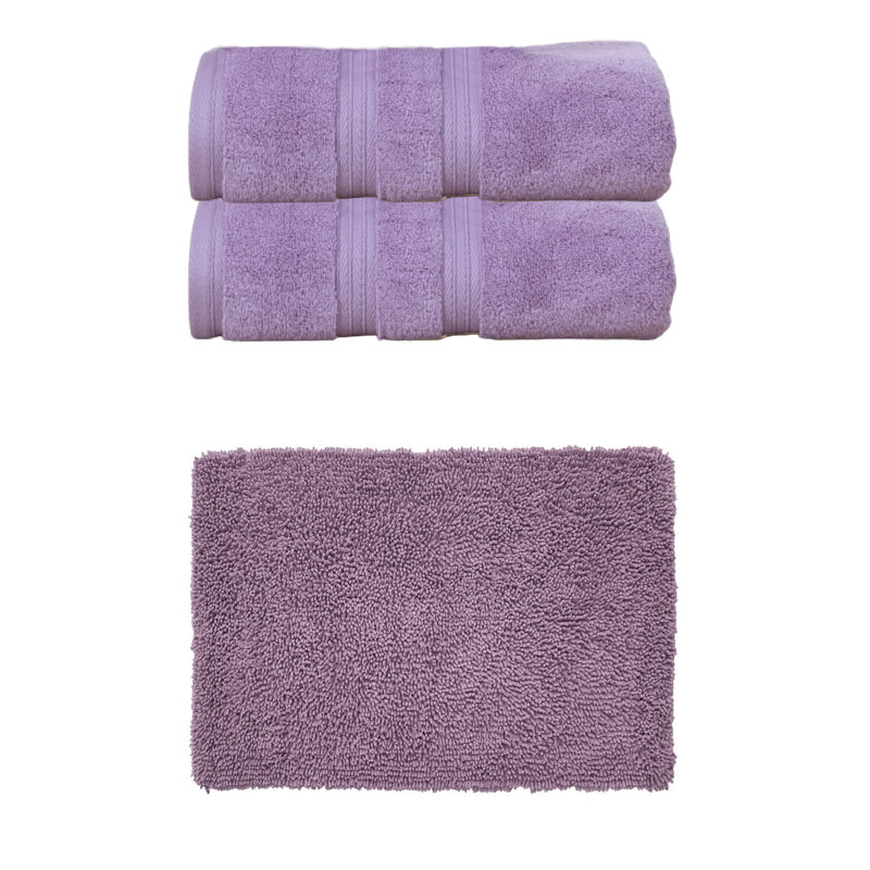 Bruno Collection 100% Soft Cotton Towel Set & 17x24" Bath Rug, 3 Piece Towel Set, Purple