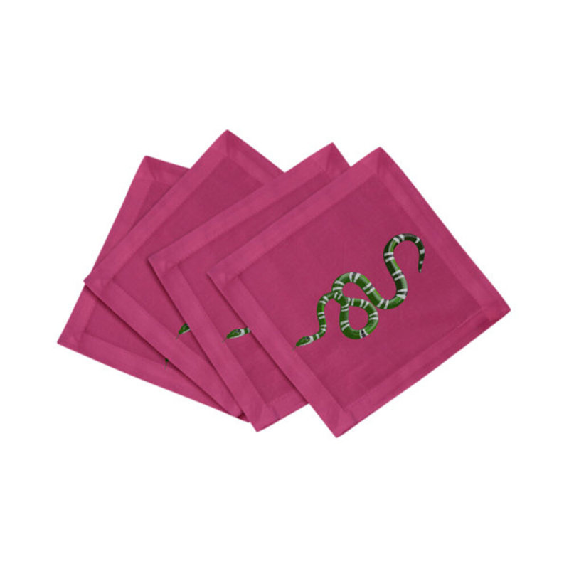 Serpent Cotton Sateen Cocktail Napkins, Raspberry