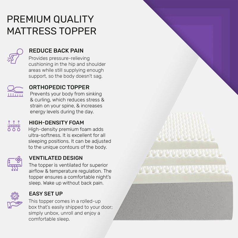 1-inch Medium Firm Foam Toppers with Convoluted Egg Shell Design, Provide Proper Back Support, Queen