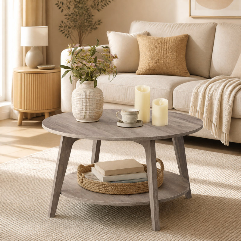 2 Tier Coffee Table With Storage, Beige