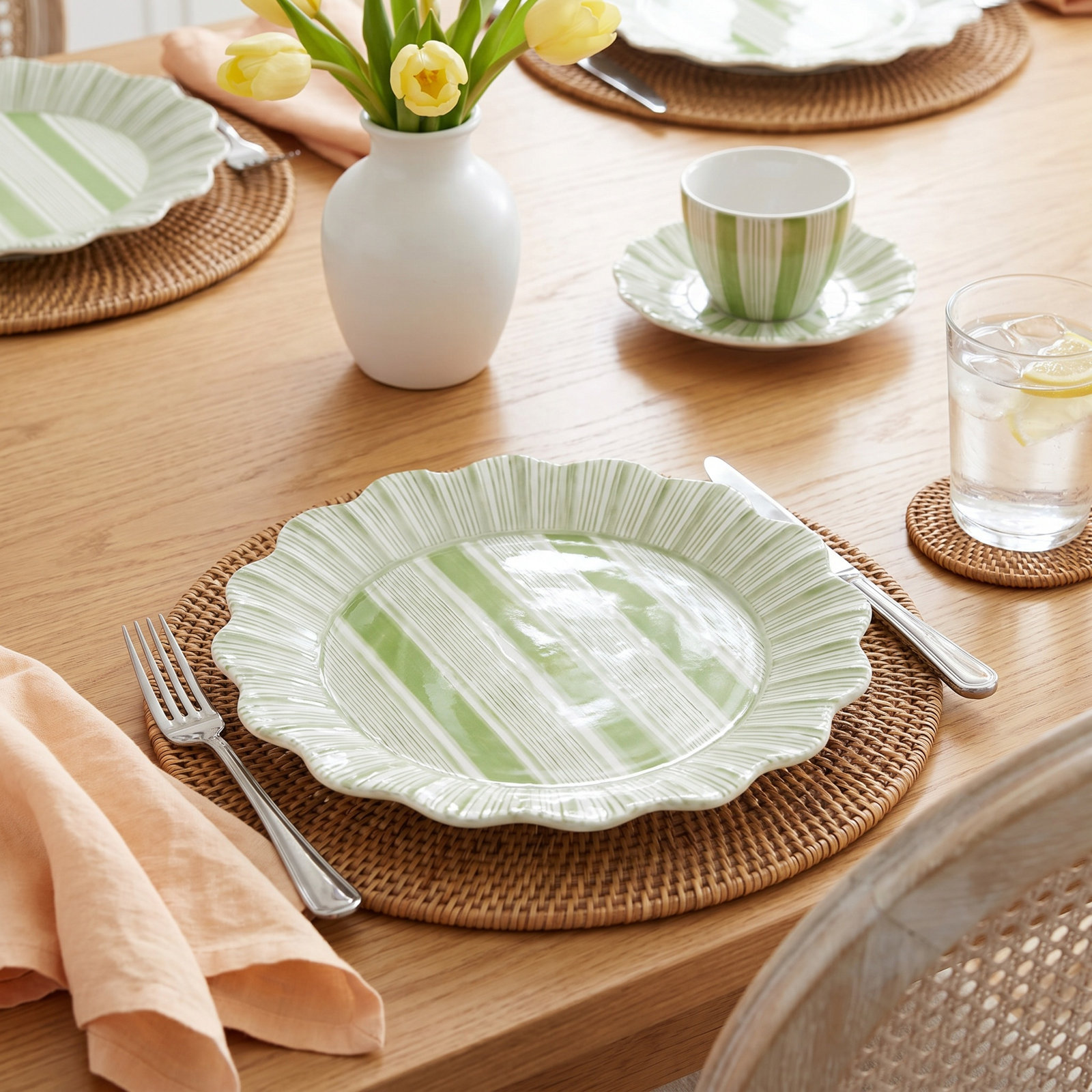 Cabana Stripe Melamine Dessert/Salad Plates, Seagrass