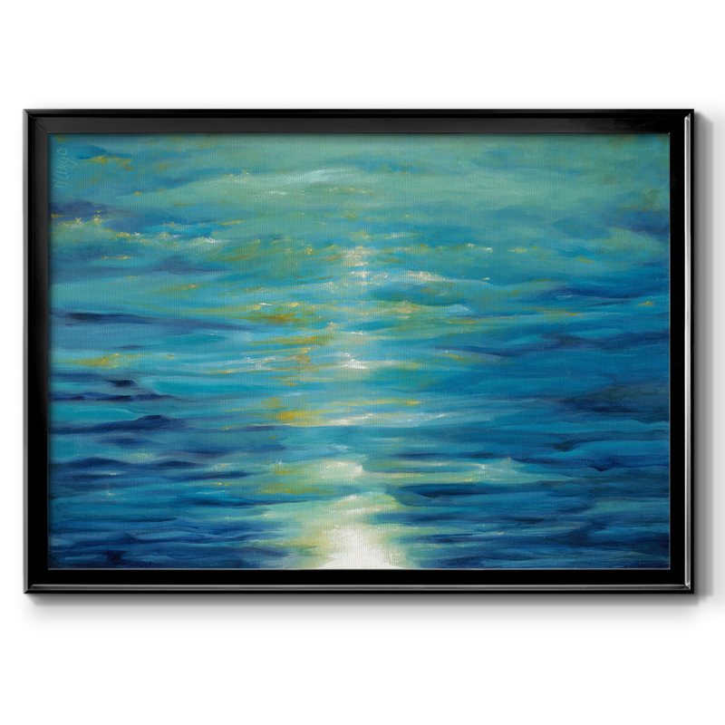 " Deep Blue ", Black Closed Corner Framed Canvas, 30" H x 44" W x 1.5" D