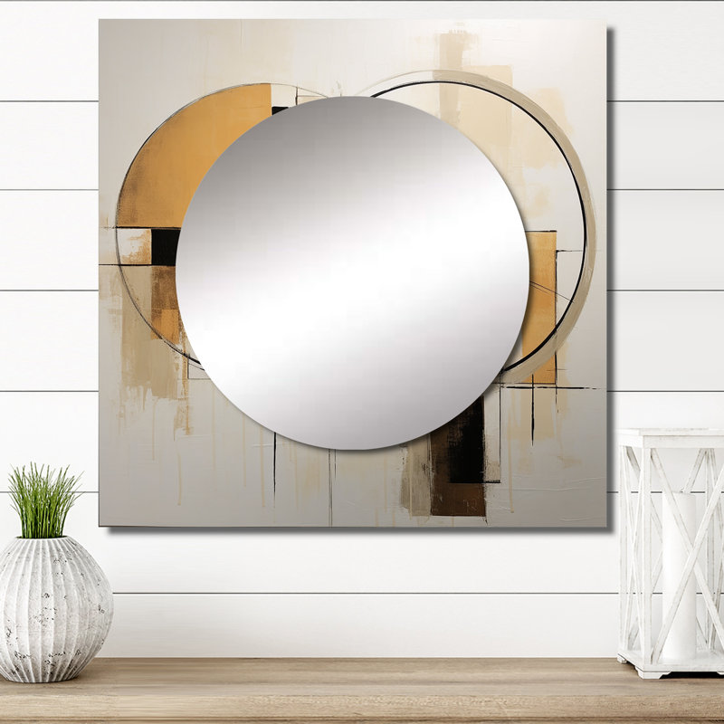 Exquisite Nostalgia Retro Gold Geometric - Abstract Painting Large Square Mirror For Wall Art Decor, 29" x 29"