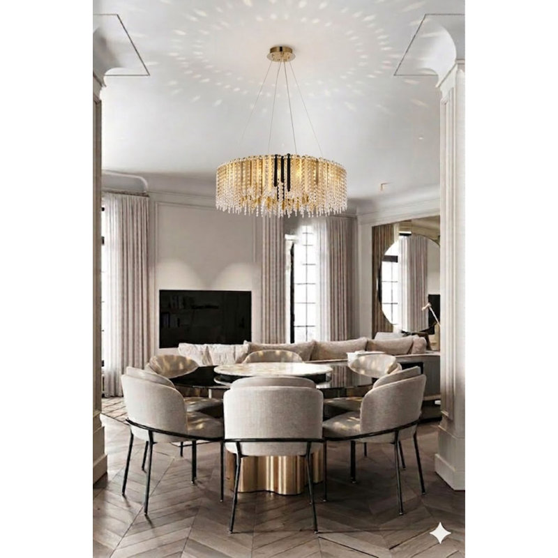 Transitional 20 Light Gold Crystal Chandelier, 10" H x 32" W x 32" D, 20