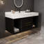 Meuble-lavabo flottant avec lavabo en céramique, 2 tiroirs muraux à fermeture en douceur et plateau blanc-565956027