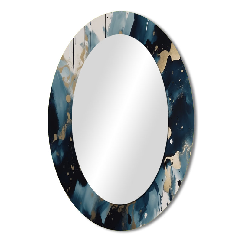 Miroir mural moderne bleu et doré, 36 po x 24 po