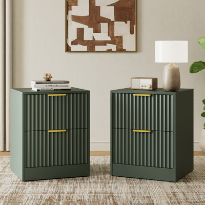 Fluted Nightstand With 2 Storage Drawers