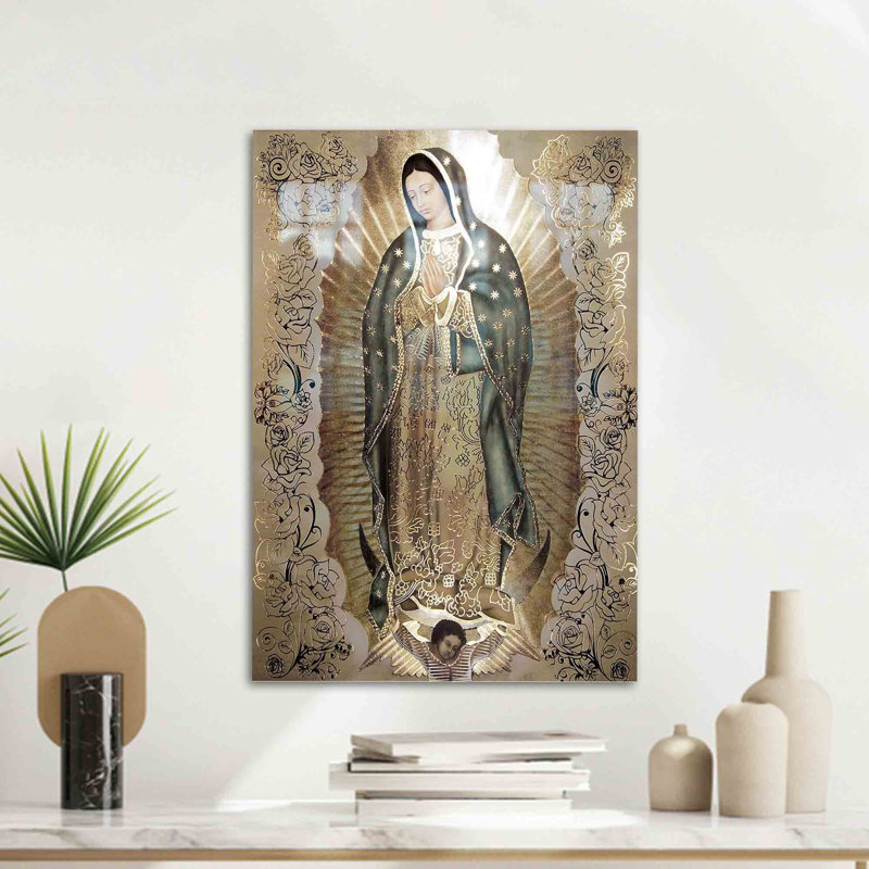 Art mural abstrait en verre sur le thème de l'Immaculée Mary, parfait pour une décoration intérieure élégante