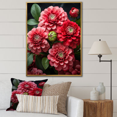 Red Beautiful Zinnias Blooms II - Flower Wall Art