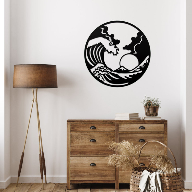 The Great Wave Metal Wall Art - Japanese Ocean Wave Wall Art - Hokusai Inspired Wave Silhouette Design Sculpture - Modern Industrial Metal Art - Coastal Nature Wall Hanging - Artistic Home Decor - Bold Statement Art Piece