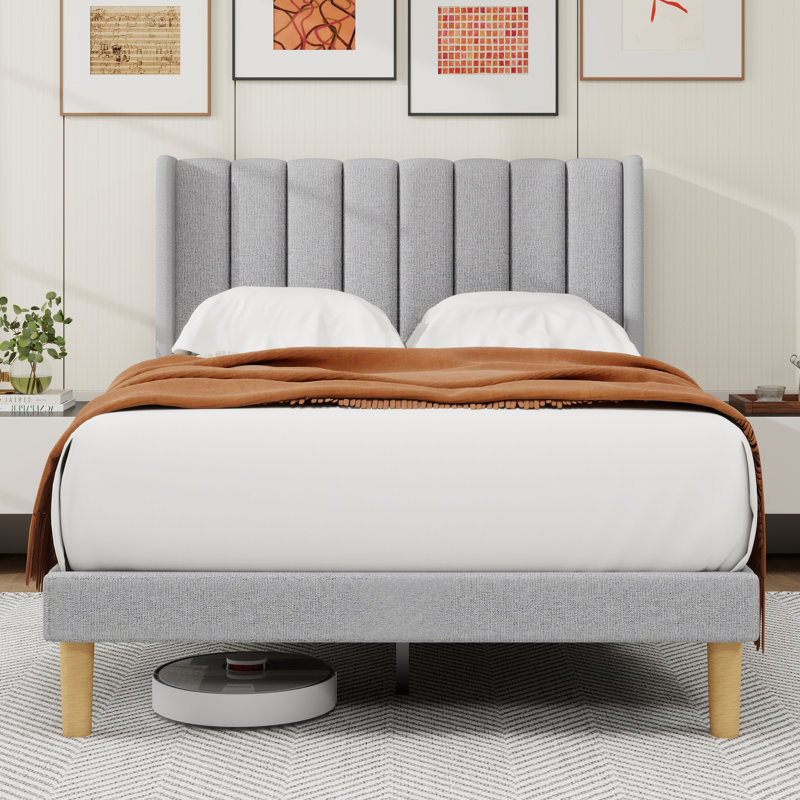Sutter Upholstered Wingback Bed, Full / Double, Gray