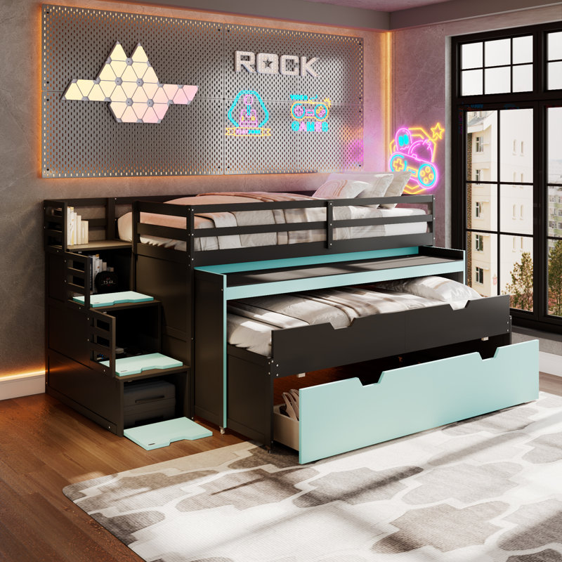 Lits multifonctionnels avec rangement, loft moderne en bois aggloméré pour petites pièces