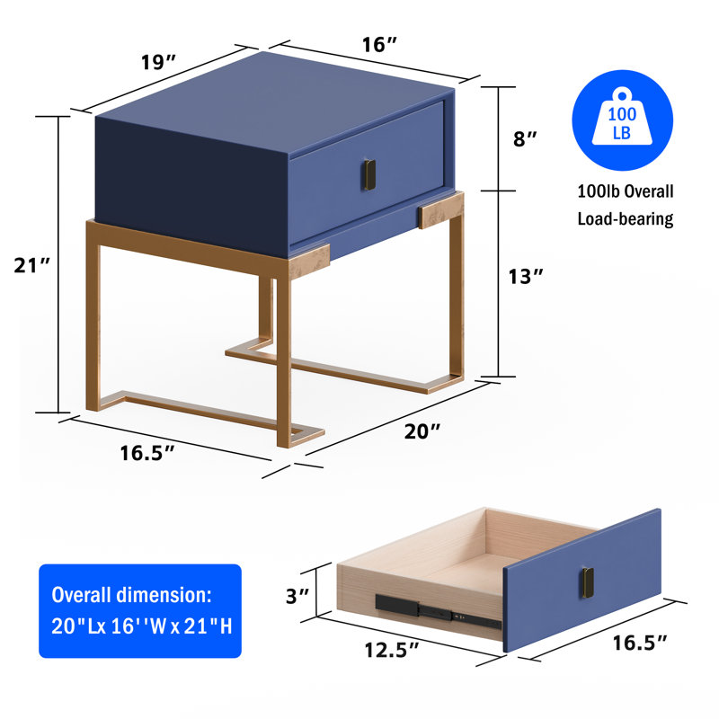 Table de chevet Himzo, Bleu marine