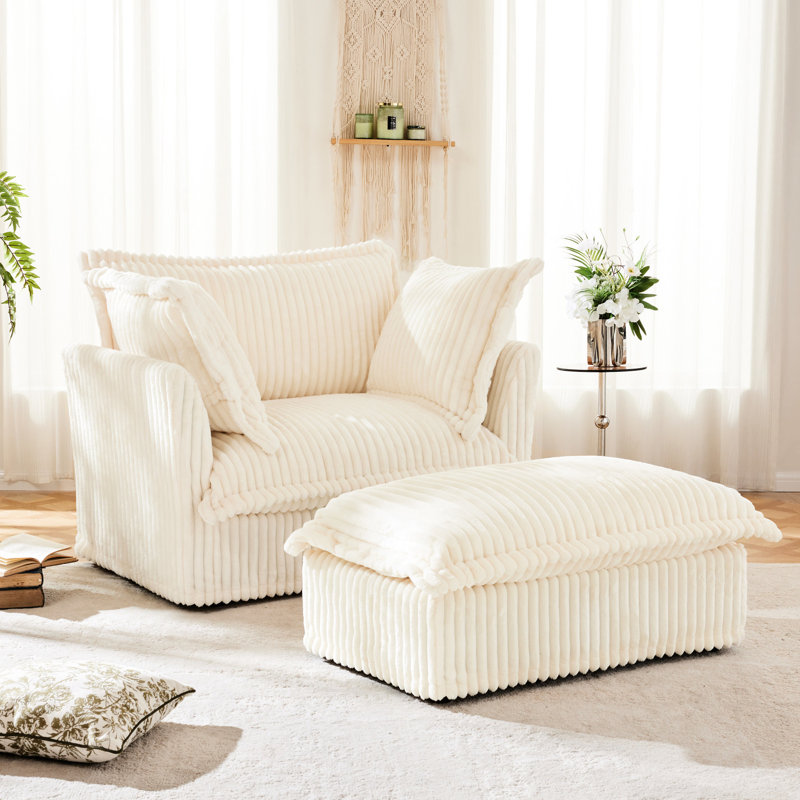 Chaise avec accoudoirs Soft Soft, Velours côtelé crème