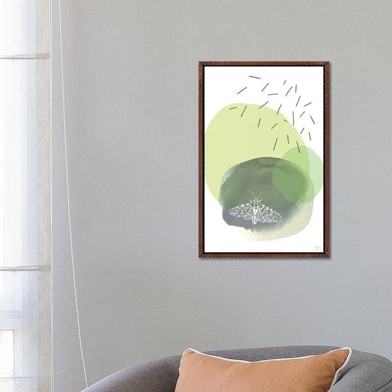 The Lonely Moth - Print on Canvas, 66.04cm H x 45.72cm W x 3.81cm D, Classic Brown Wood Floater Framed