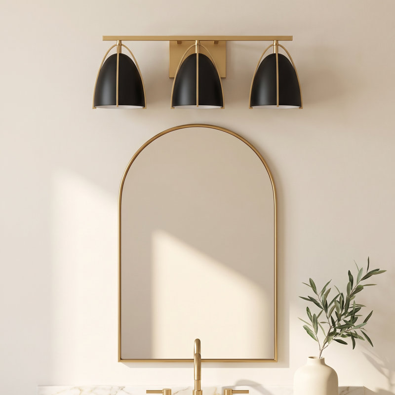 Noel 3-Light Dimmable Steel Vanity Light, Satin Brass, No