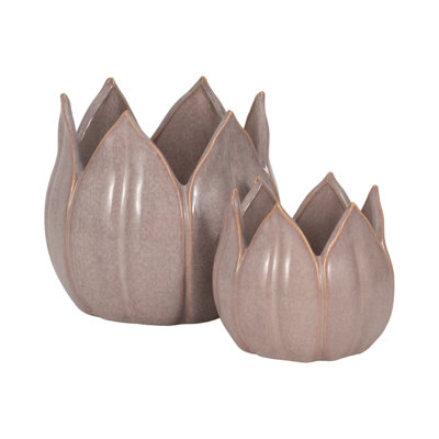 Sagebrook Home 2-Pieces Petal Planters, White