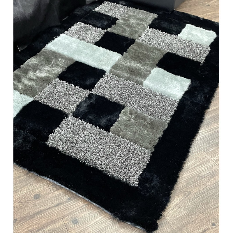 Tapis noir à poils longs Tidaholm, Rectangle 5 pi x 7 pi
