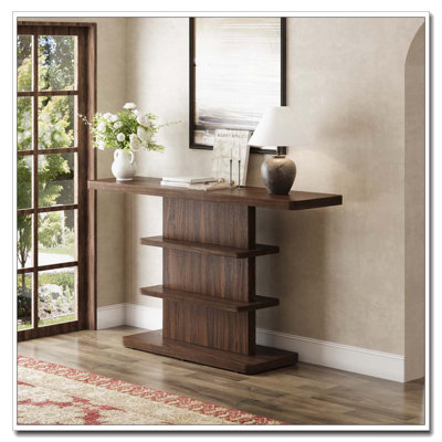 Console 63 po vintage avec tablettes de rangement ouvertes à 2 niveaux, capacité de poids élevée, convient au salon, au couloir, au couloir et à la chambre à coucher