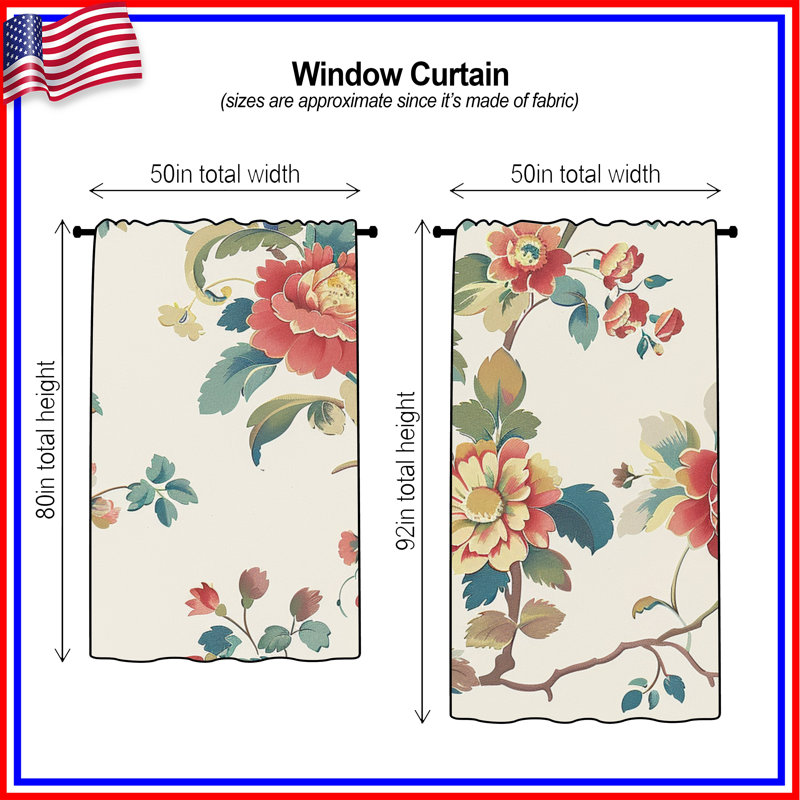 Rideaux floraux, voilages et voilages à motif floral - 1 panneau, Blockout, 50" x 92" - 1 Panel