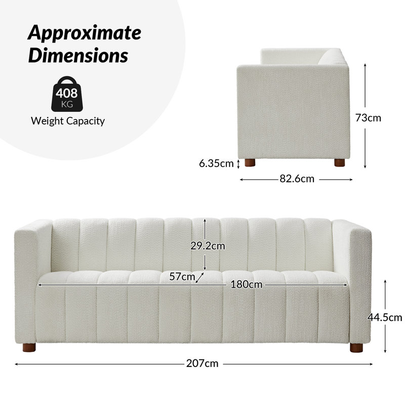 Anorea Modern Boucle Fabric Channel Tufted Sofa, Ivory