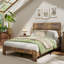 Structure de lit double rustique avec tête de lit, lit plateforme robuste et silencieux avec support en lattes de bois, aucun sommier requis-273442037-295092805