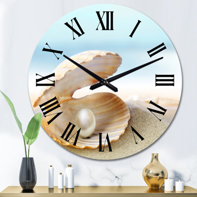 Shell With A Pearl - Nautical & Coastal wall clock
