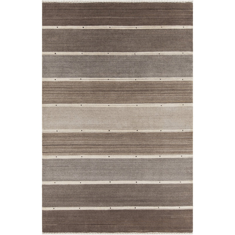 Tapis en laine noué à la main brun / beige / ivoire Elantra, Rectangle 5 pi x 7 pi 6 po