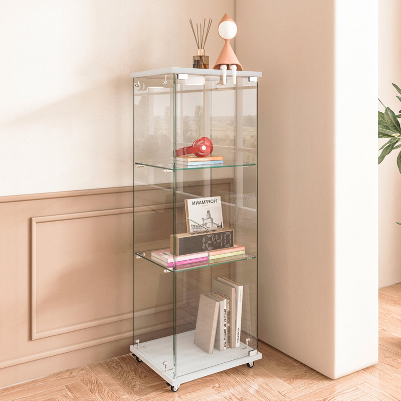 Vitrine en verre avec lumières DEL, armoire antique à assemblage rapide, bibliothèque en verre trempé, Blanc
