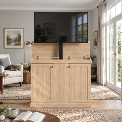 50" Painted Automatic TV Lift Cabinet,TV Stand With Remote Control And Safety Stopper