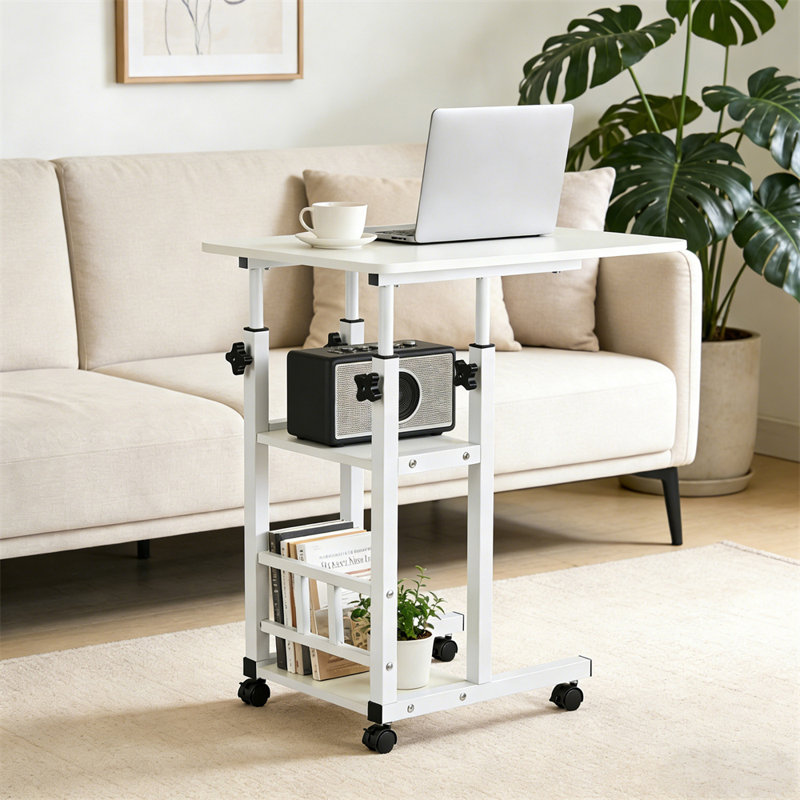 Table de bout à hauteur réglable avec station de charge, canapé à 3 niveaux avec tablette de rangement