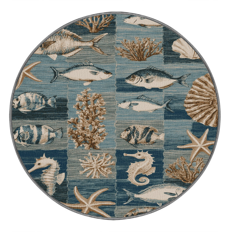  Tapis bord de mer lavable en mosaïque, Rond 7 pi
