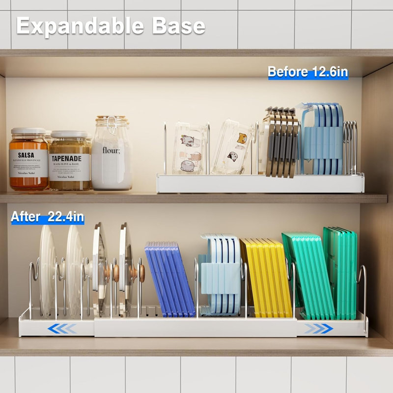 Pots and Pans Organiser sous l'armoire, avec 9 séparateurs réglables (1 paquet, blanc)