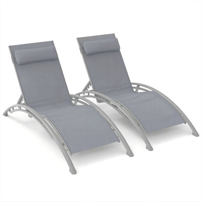 Outdoor Chaise Lounge Set Of 2 Patio Recliner Chairs With Adjustable Backrest And Removable Pillow For Indoor&Outdoor Beach Pool Sunbathing Lawn