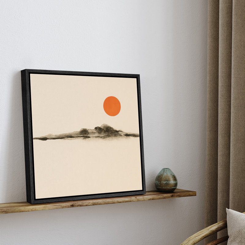«Minimal Abstract Landscape with Orange Sun Serenity Decor», reproduction d'art sur toile encadrée, H 16 po x l 16 po