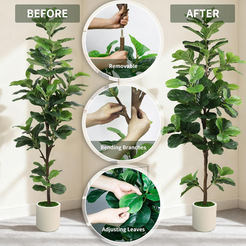Figuier artificiel 72 po avec bac à fleurs blanc 72 po, 72 po x 24 po