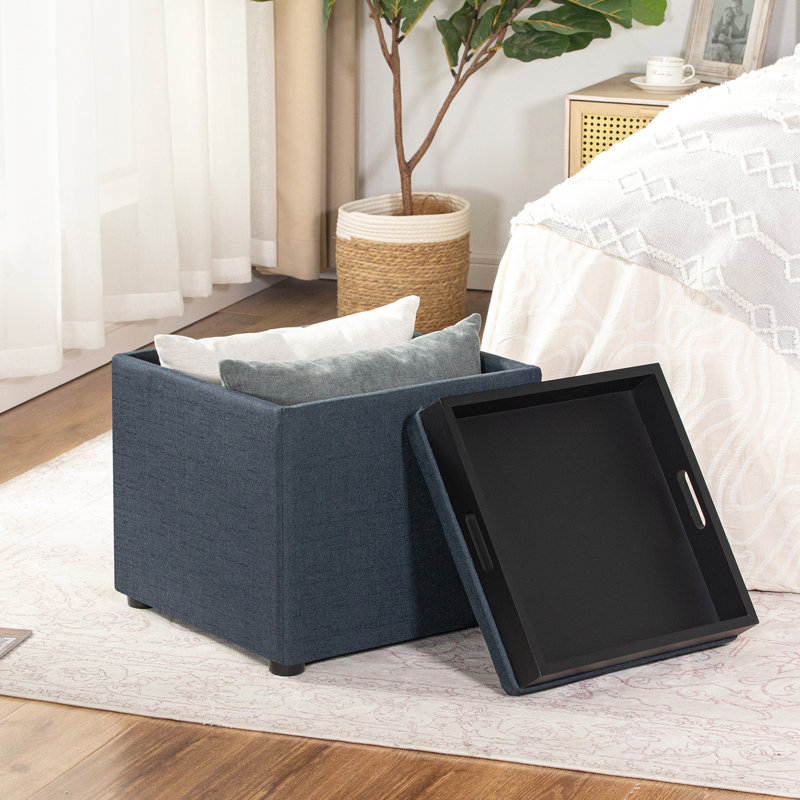 Ciocia Upholstered Storage Ottoman, Dark blue