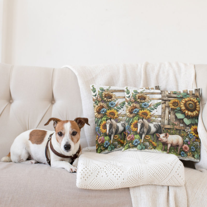 Farmhouse Sunflower and Animals Microfiber Throw Pillow Set