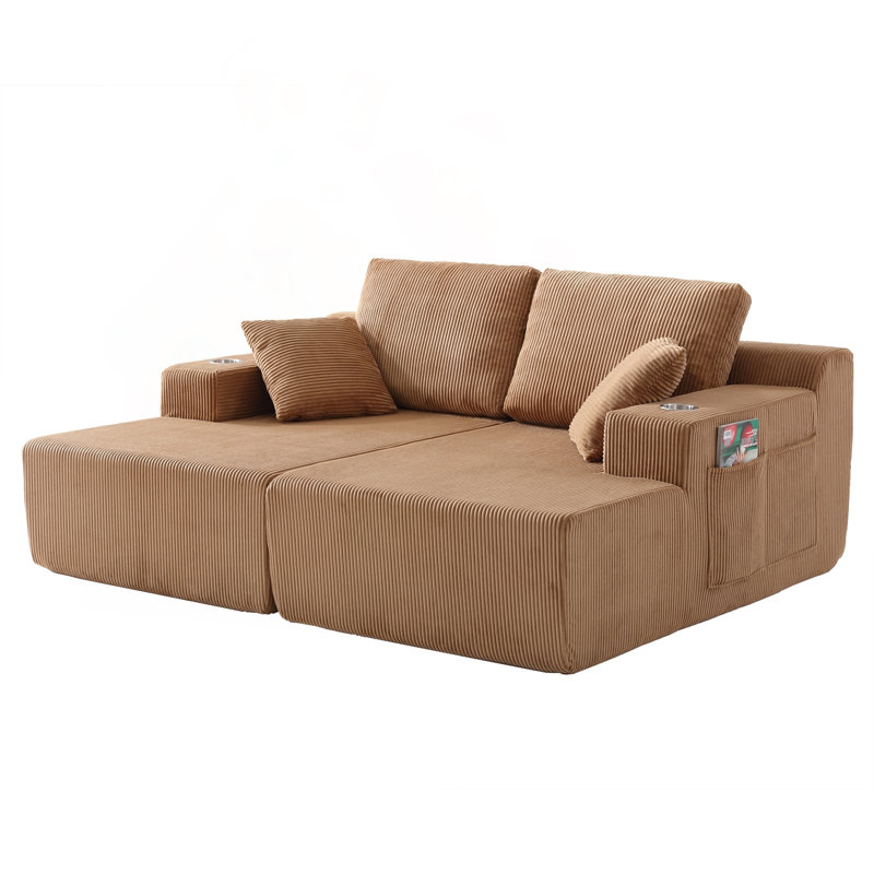 Canapé modulaire en forme de U 130 po en velours côtelé avec support à ressorts pour matelas, Brown Corduroy, Brown