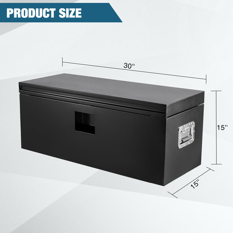 30" Heavy Duty Steel Truck Bed Tool Box, 12-Gauge Lockable Trailer Tongue Chest, Weatherproof Storage Organizer with Pneumatic Strut for RV, Cargo Racks, Black