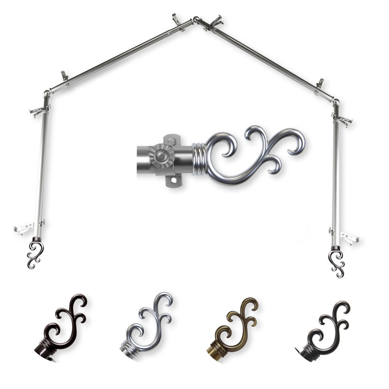 Ensemble de quincaillerie à rideaux simple à 3 côtés pour fenêtre bay Verlyn, Nickel satiné, 28 po à 48 po (chaque côté)