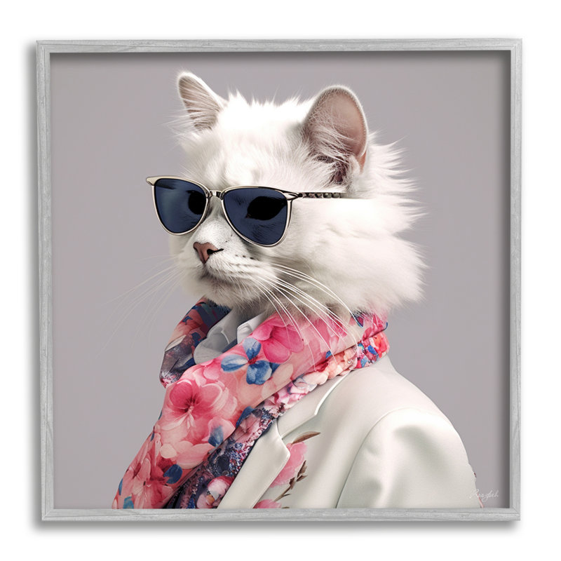 Az-146-Fashion chat élégant encadré sur bois, H 24 po x l 24 po x P 1,5 po, Estampe numérique Farmhouse