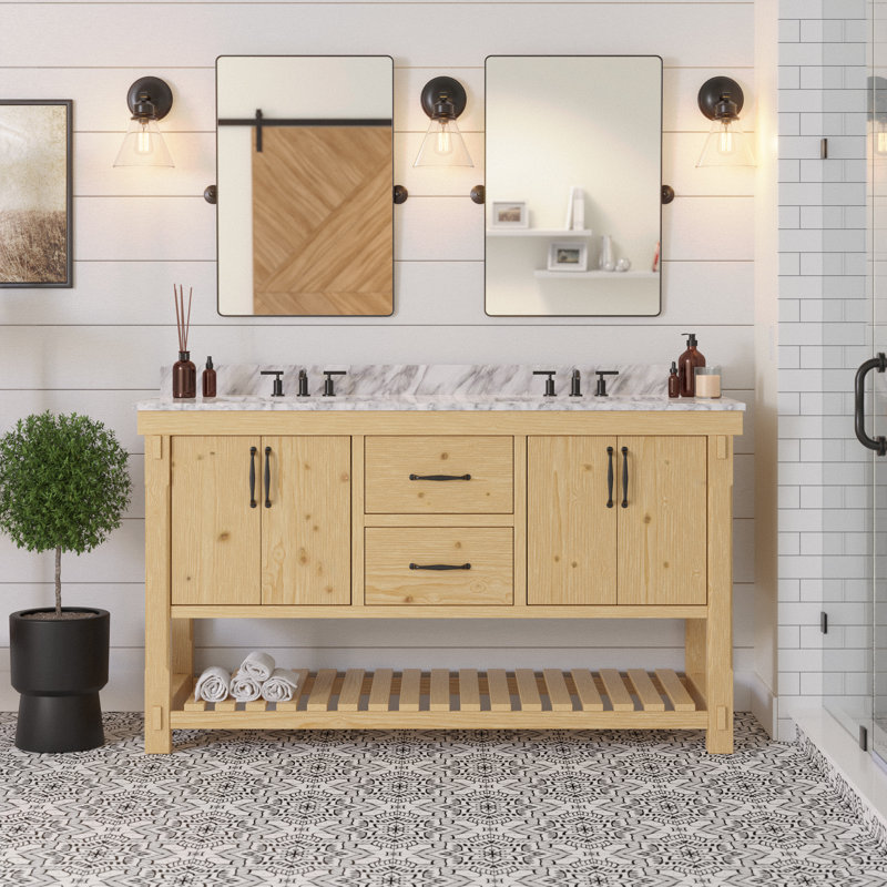 Gola 60'' Double Bathroom Vanity with Carrara Marble Top