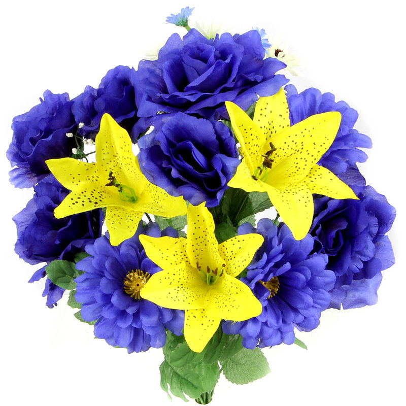 Ensemble de coussinet artificiel artificiel, Bleu / jaune / crème